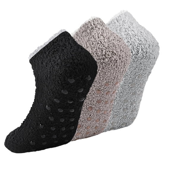 6 Pairs Non Slip Hospital Socks for Women Fluffy Fuzzy Slipper Socks with Grips