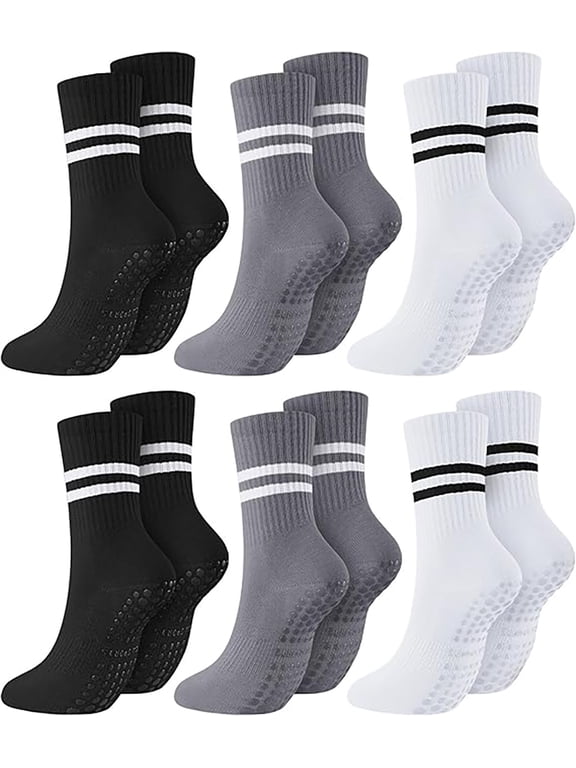 Non-Slip Studio Socks 6 Pairs with Grips for Women - Pilates, Yoga, Barre, Ballet, Dance