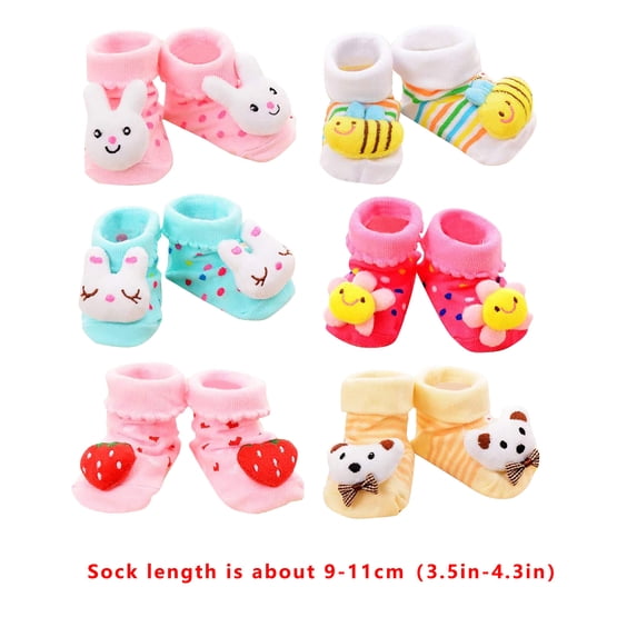 6 Pairs Non-Slip Socks for Toddlers & Infants, Cute Pattern Baby Socks with Grippers, Sizes 0-24 Machine Washable. Multicolor M