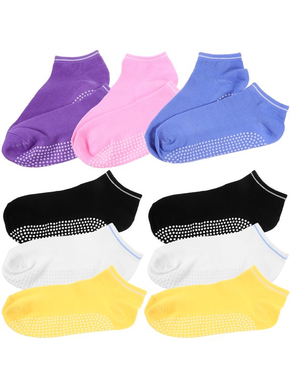 6 Pairs Non-slip Yoga Socks Sports Ankle Fashion Pilates Black and White Powder