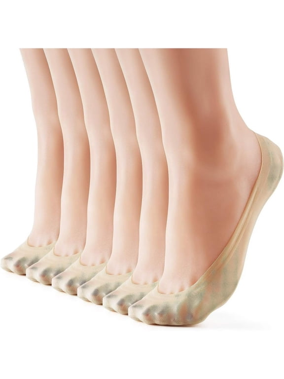 6 Pairs Nude Women's No Show Socks, Nylon Ultra Low Cut Non-Slip Thin Liner Socks, Invisible Socks for Flats