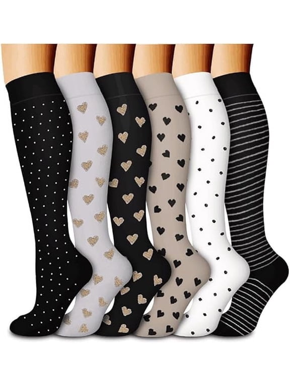 6 Pairs Nylon Compression Socks for Men Women Compression Stocking Best Support for Athletic Travel,Running,Cycling