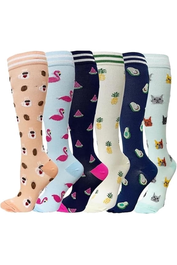 6 Pairs Nylon Compression Socks for Men Women Compression Stocking Best Support for Athletic Travel,Running,Cycling