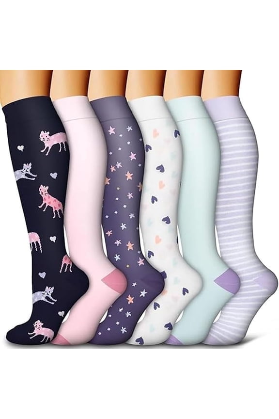 6 Pairs Nylon Compression Socks for Men Women Compression Stocking Best Support for Athletic Travel,Running,Cycling