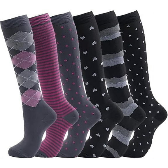 6 Pairs Nylon Compression Socks for Men Women Compression Stocking Best Support for Athletic Travel,Running,Cycling