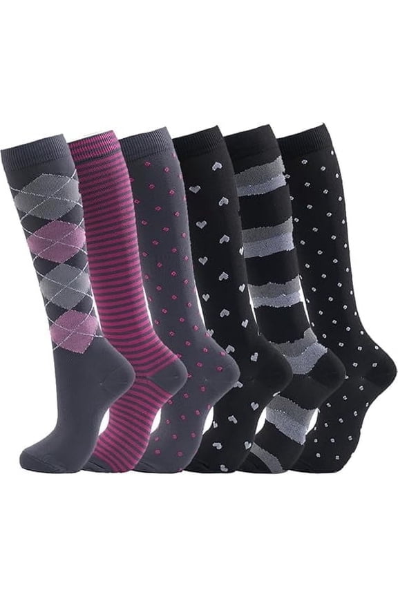 6 Pairs Nylon Compression Socks for Men Women Compression Stocking Best Support for Athletic Travel,Running,Cycling