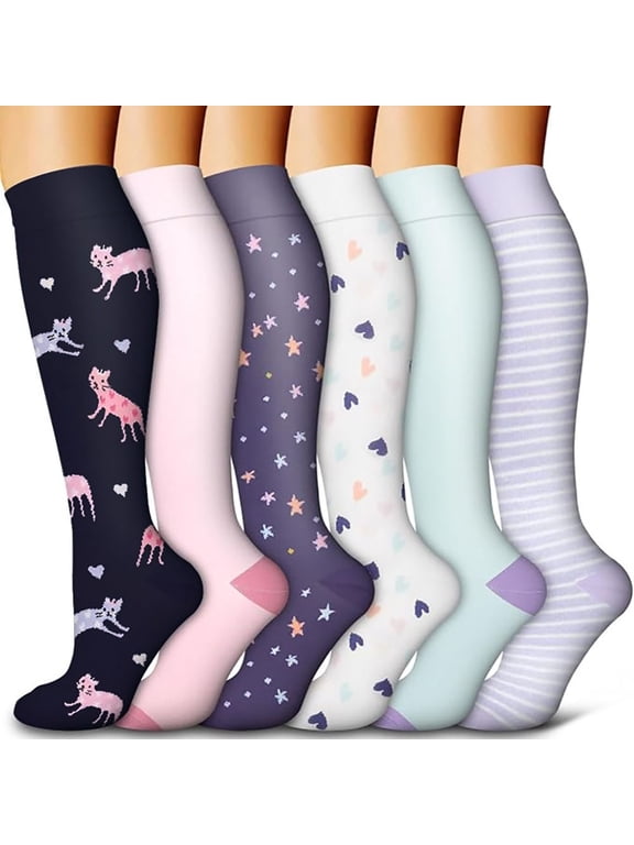 6 Pairs Nylon Compression Socks for Men Women Compression Stocking Best Support for Athletic Travel,Running,Cycling