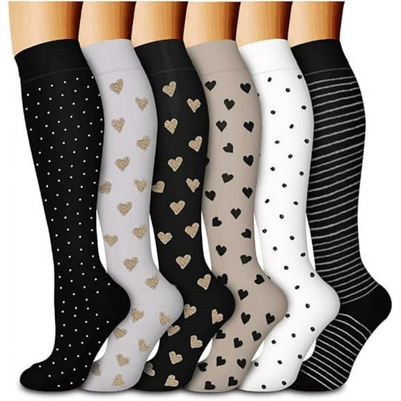 6 Pairs Nylon Compression Socks for Men Women Compression Stocking Best Support for Athletic Travel,Running,Cycling