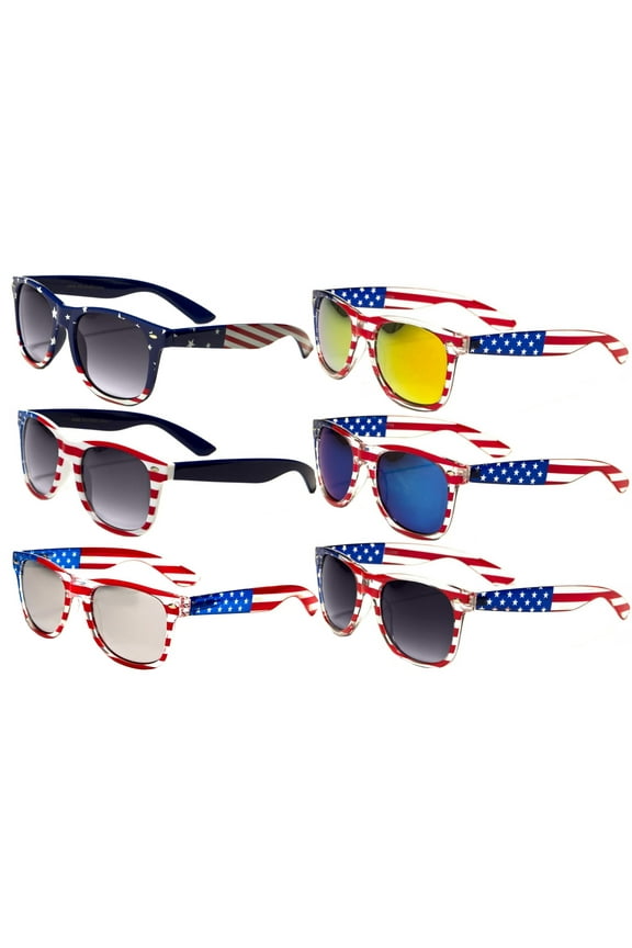 6 Pairs Of USA American Flag Print Sunglasses - Patriotic - Sun Protection