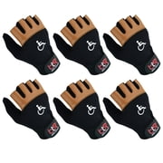 6 Pairs Pack Set Wheelchair Gloves Mobility Disability Workout Fingerless Long Thumb Leather Palm Gloves Black/Brown-XS