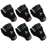 6 Pairs Pack Set Wheelchair Gloves Mobility Disability Workout Fingerless Long Thumb Leather Palm Gloves Black-M