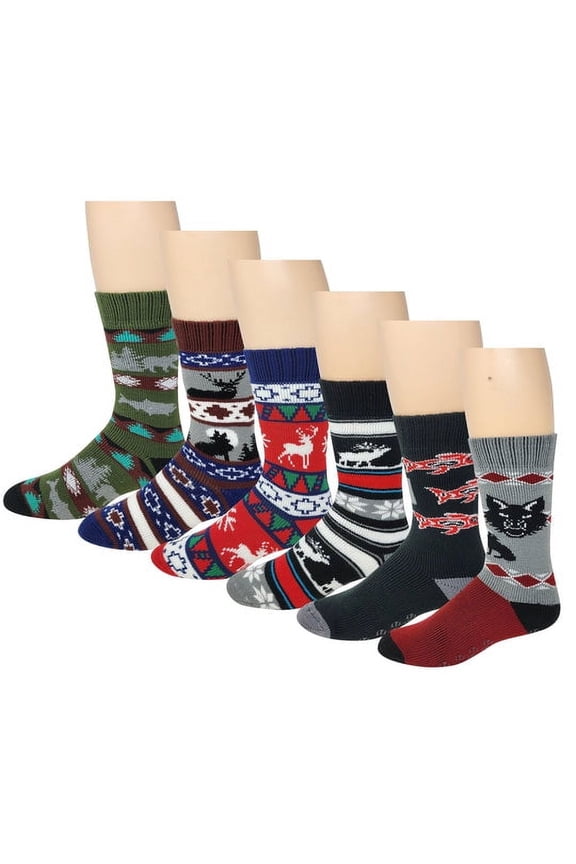 6 Pairs Pack Winter Heated Warmth Lodge Non-Skid Thermal Socks Christmas Present for Man