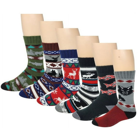 6 Pairs Pack Winter Heated Warmth Lodge Non-Skid Thermal Socks Christmas Present for Man