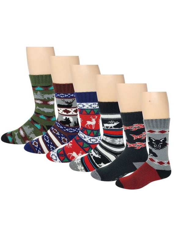 6 Pairs Pack Winter Heated Warmth Lodge Non-Skid Thermal Socks Christmas Present for Man