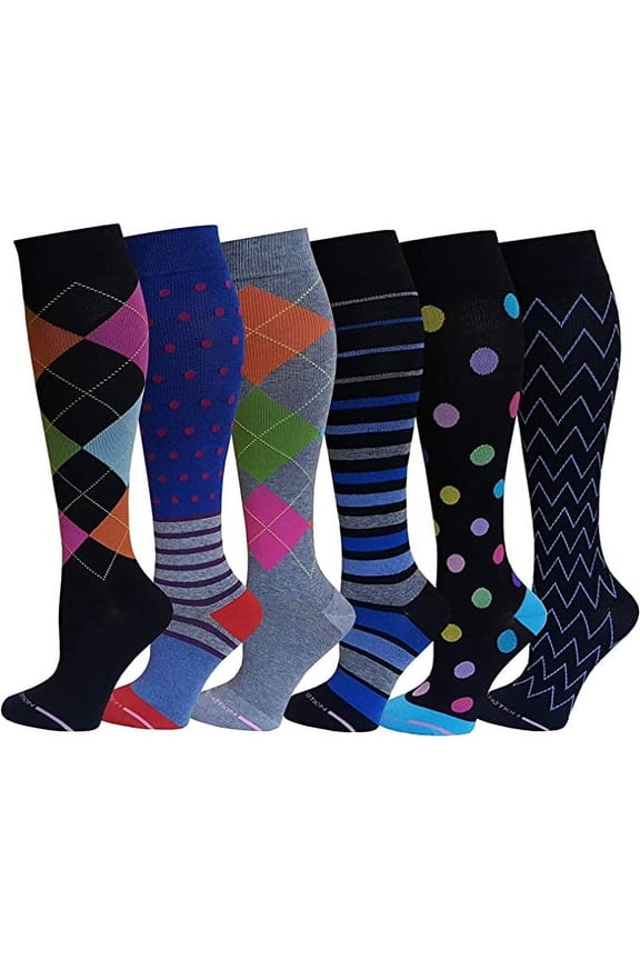 6 Pairs Pack Women Dr Motion Graduated Compression Knee High Socks (6 Pk New Assorted )