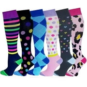 6 Pairs Pack Women Travelers, Anti-Fatigue, Graduated Compression Knee High Socks 9-11 (Assorted Printed #2)