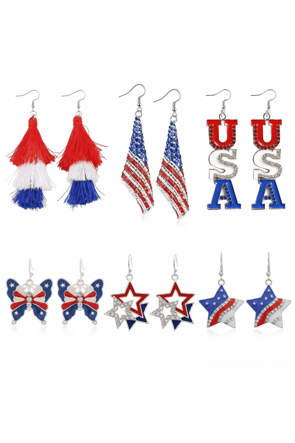 6 Pairs Patriotic American Flag Earrings for Women, Independence Day Faux Leather Dangle Earrings for 4th of July, Labor Day, Memorial Day & National Holidays
