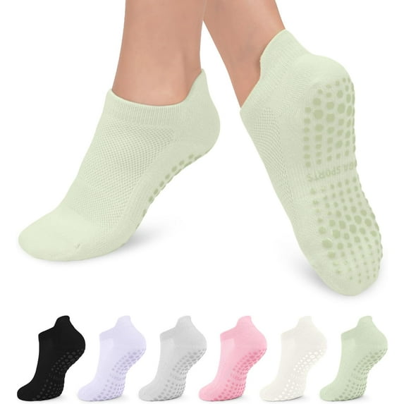 6 Pairs Pilates Grip Socks for Women, Non-slip Yoga Athletic Socks for Barre Ballet Barefoot Workout Hospital