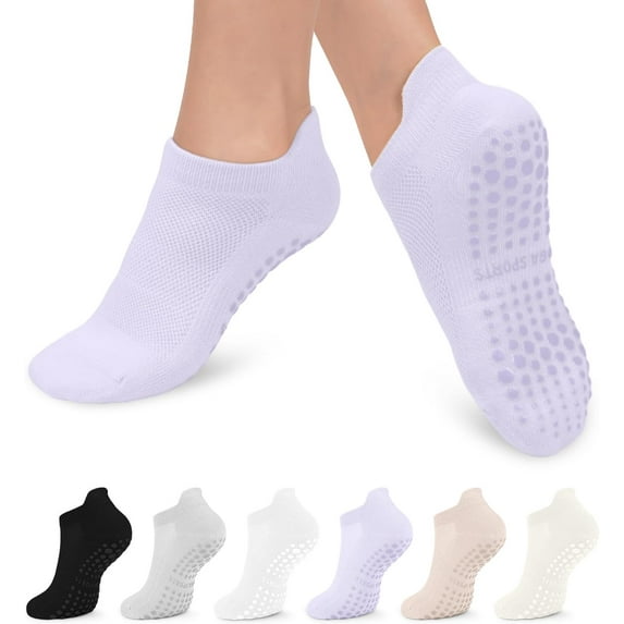 6 Pairs Pilates Grip Socks for Women, Non-slip Yoga Athletic Socks for Barre Ballet Barefoot Workout Hospital
