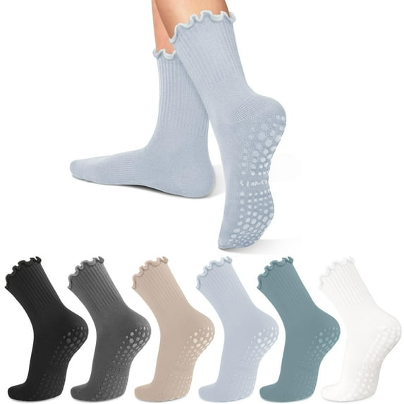 Pilates Grip Socks For Women – 6-Pack Non-Slip Yoga Socks, Bamboo Viscose, Silicone Grips, Small-Medium