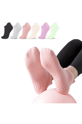6 Pairs Pilates Socks for Women - Non Slip Grip Socks for Yoga, Barre, Hospital, Barefoot