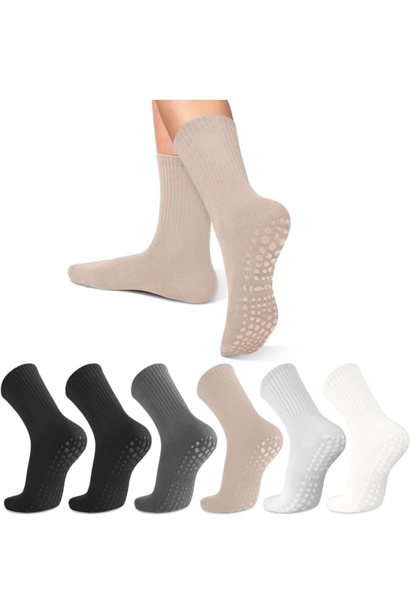 6 Pairs Pilates Socks with Grips for Women-Non-Slip Yoga Socks for Ballet Dance Barefoot Workout Pregnant Crew Socks