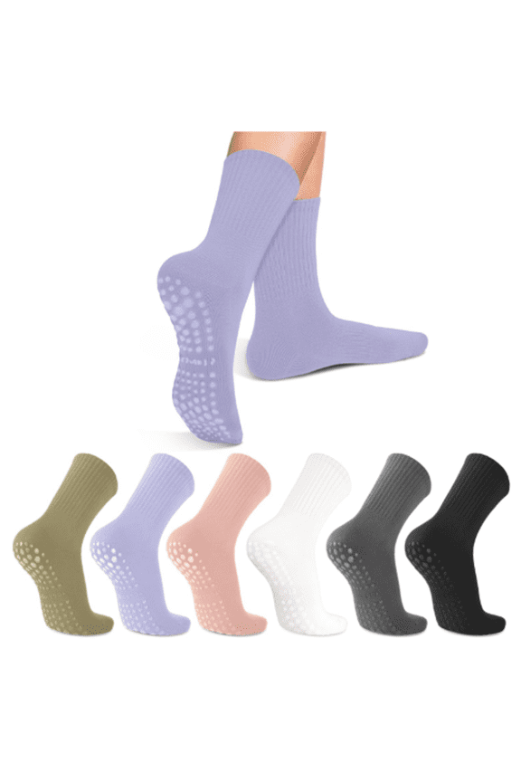 6 Pairs Pilates Socks with Grips for Women-Non-Slip Yoga Socks for Ballet Dance Barefoot Workout Pregnant Crew Socks