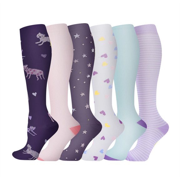 6 Pairs Plants Printed Men Womens Compression Socks Knee High Tube Socks Outdoor Sports Support Sock