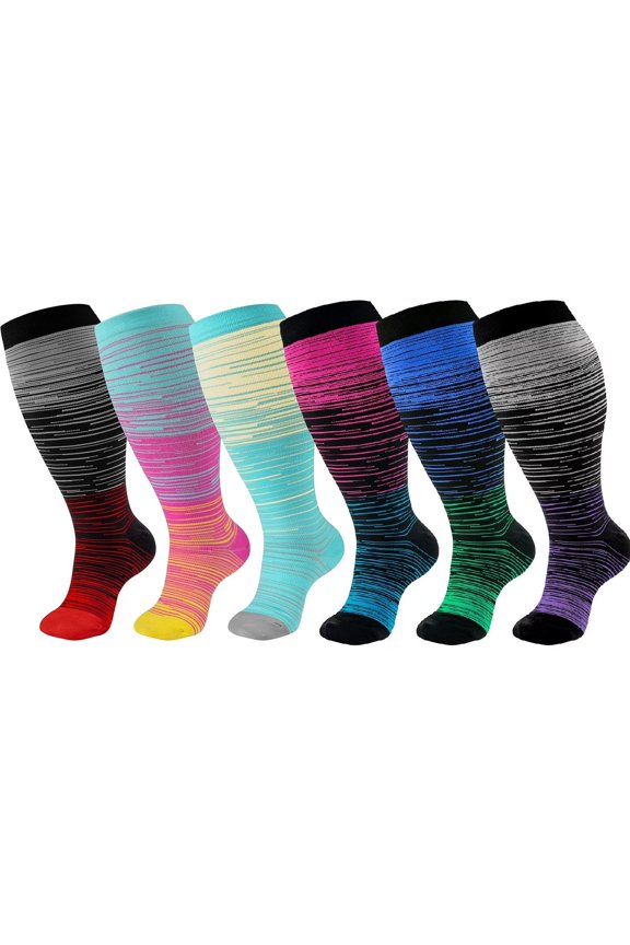 6 Pairs Plus Size Compression socks - 20-30mmHg Graduated Knee-High Support Sports, Breathable & Comfortable for Sports, Travel, Circulation for Men & Women (2XL-4XL)