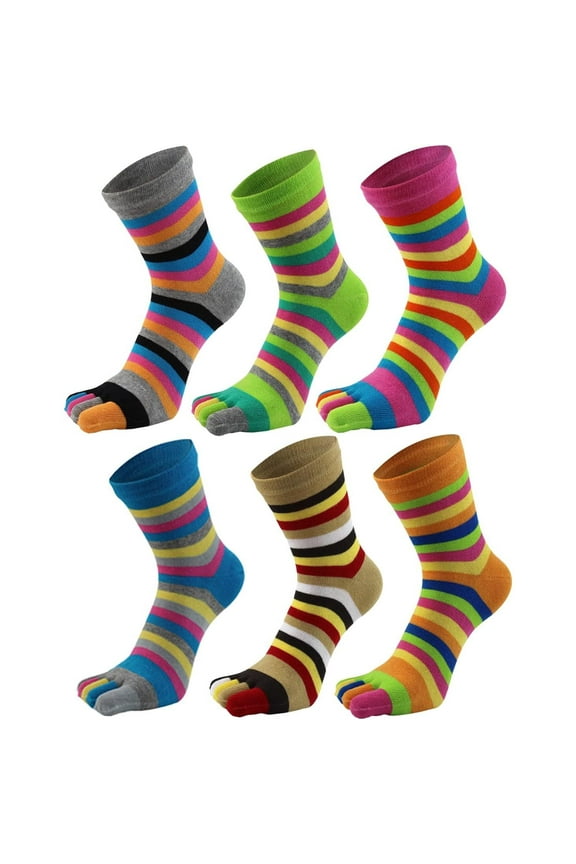 6 Pairs Rainbow Five Finger Socks, Women's Toe Socks Soft Funny Socks with Toes Cotton Colorful Socks with Toes Separated for Girls Womenswear Bridal