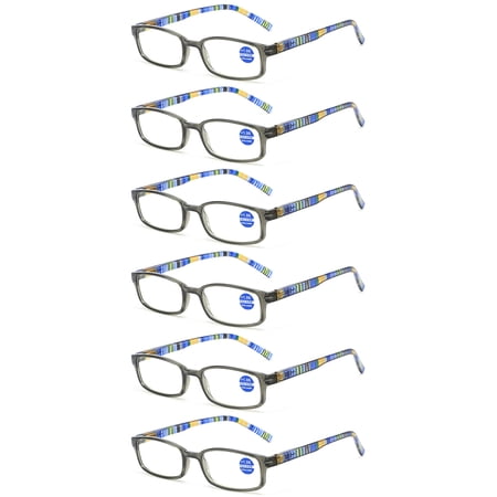 6 Pairs Reading Glasses Anti Blue Light Rectangular Spring Hinge Readers