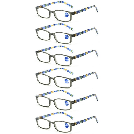 6 Pairs Reading Glasses Anti Blue Light Rectangular Spring Hinge Readers