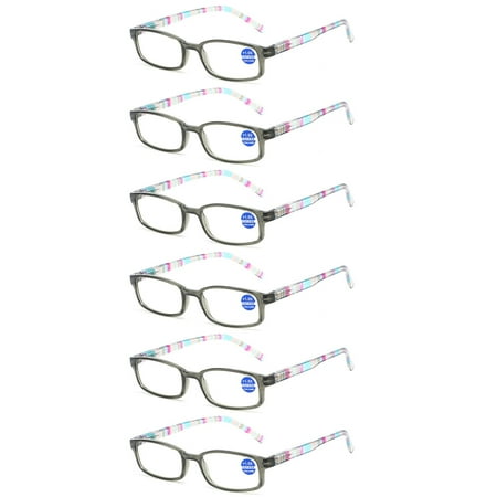 6 Pairs Reading Glasses Anti Blue Light Rectangular Spring Hinge Readers