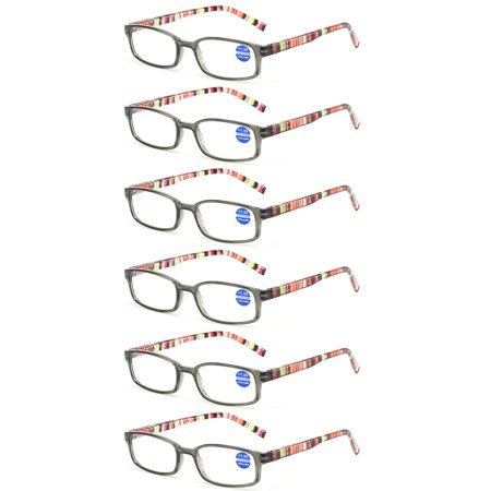 6 Pairs Reading Glasses Anti Blue Light Rectangular Spring Hinge Readers