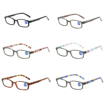 6 Pairs Reading Glasses Anti Blue Light Rectangular Spring Hinge Readers