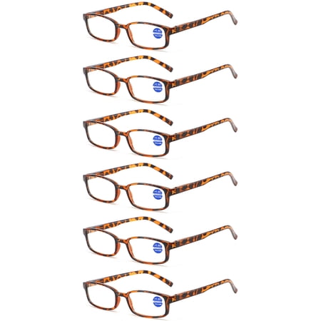 6 Pairs Reading Glasses Anti Blue Light Rectangular Spring Hinge Readers