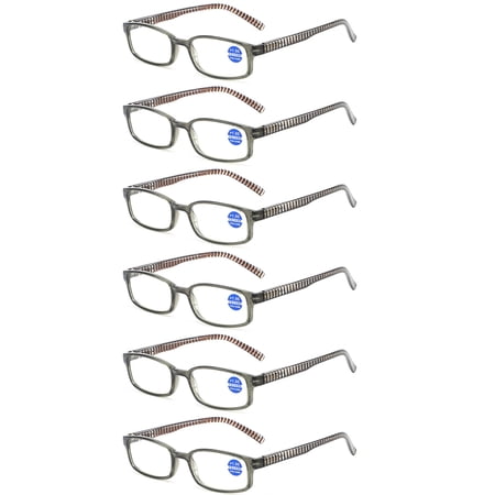 6 Pairs Reading Glasses Anti Blue Light Rectangular Spring Hinge Readers