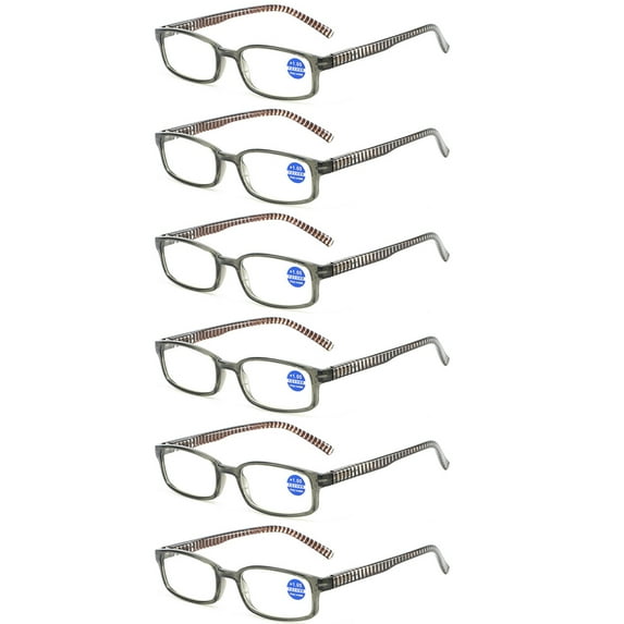 6 Pairs Reading Glasses Anti Blue Light Rectangular Spring Hinge Readers