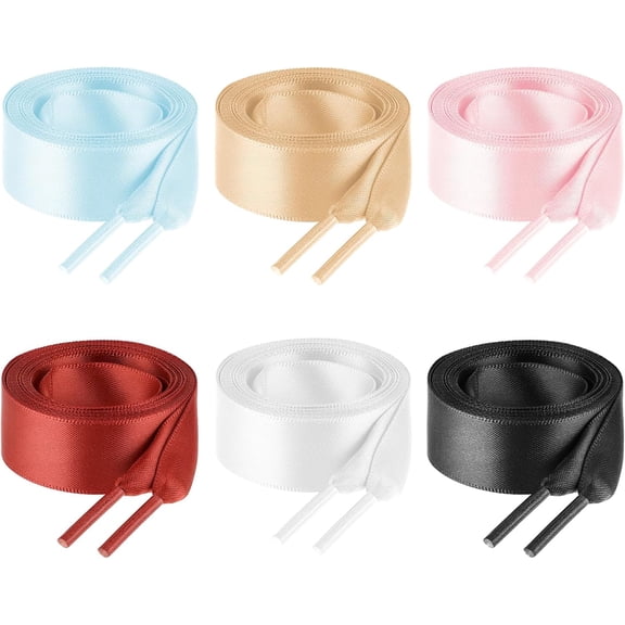 6 Pairs Ribbon Laces Women Girls, 47" Flat Ribbon Laces Fashion Soft Silk Satin Shoe Laces for Sneakers Skate Shoes Boots Sport Shoes (6 Colors)