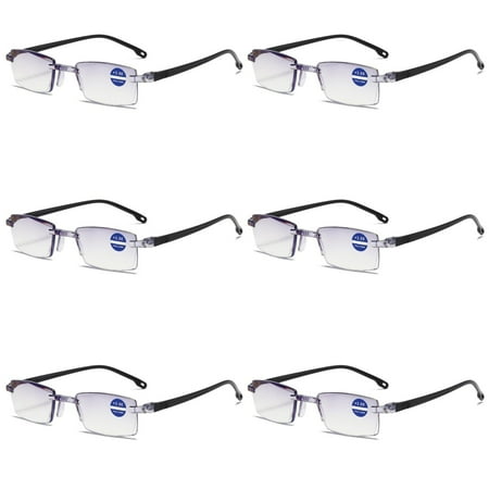 6 Pairs Rimless Blue Light Blocking Reading Glasses Diamond Cut Edge Readers for Men +1.00