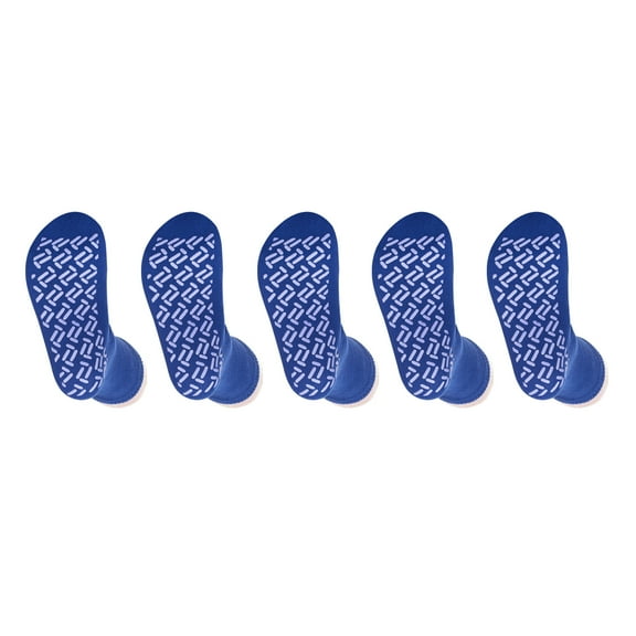 6 Pairs Royal Blue Non Skid Hospital, Yoga, Pilates, Gripper Slipper Socks Men's or Women Mid Calf Size XXL