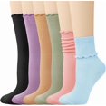 thumbnail image 1 of 6 Pairs Ruffle Socks Soft Cute Frilly Turn-Cuff Long Casual Slouch Cotton Crew Socks for Women Gifts, 1 of 10
