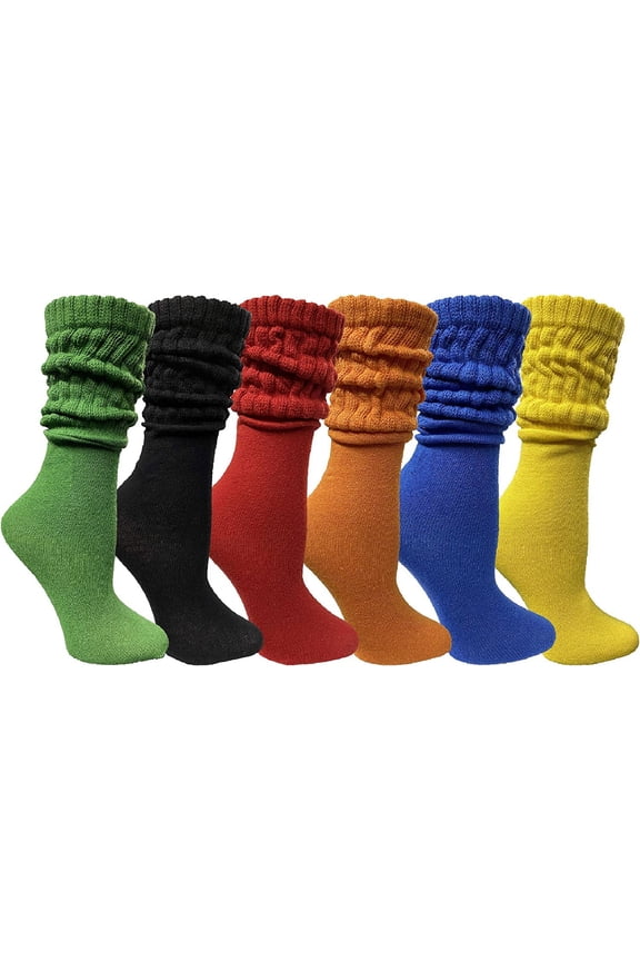 6 Pairs Women's Scrunched Slouch Socks, Cotton Boot Socks Bulk Pack