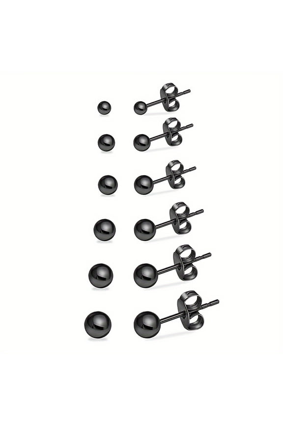 6 Pairs Set Fashion 18K Gold Plated 316 Stainless Steel Round Ball Stud Earrings | Unisex, Simple Style, Suitable for Casual and Special Occasions