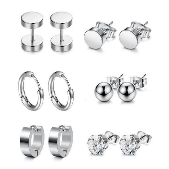 6 Pairs/Set Stainless Steel Piercing Earrings Unisex Women Men Decorations Jewelry Gifts Ear Studs