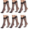 thumbnail image 1 of 6 Pairs Sheer Knee High Socks for Women 15 Denier Stay up Band (Black), 1 of 6