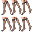 thumbnail image 1 of 6 Pairs Sheer Knee High Socks for Women 15 Denier Stay up Band (Gray), 1 of 4