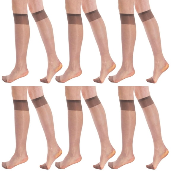 6 Pairs Sheer Knee High Socks for Women 15 Denier Stay up Band (Mink)