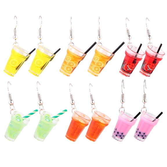 6 Pairs Simulation Fun Fruit Cup Earring Drink Bottle Earrings Juice Mug Eardrop
