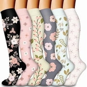 6 Pairs Size Compression Socks for Women &Man,20-30 mmHg Knee High Compression Socks, Nylon Unisex Compreeion Sport Sock for Medical, Running(L/XL)